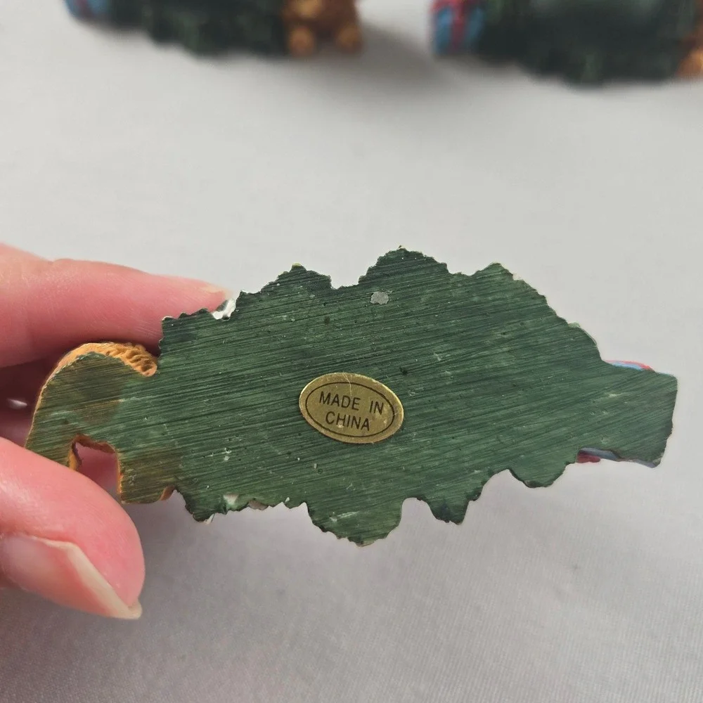 Vintage Christmas Tree Teddy Bear Napkin Rings Set of 8 Holiday Table Decor